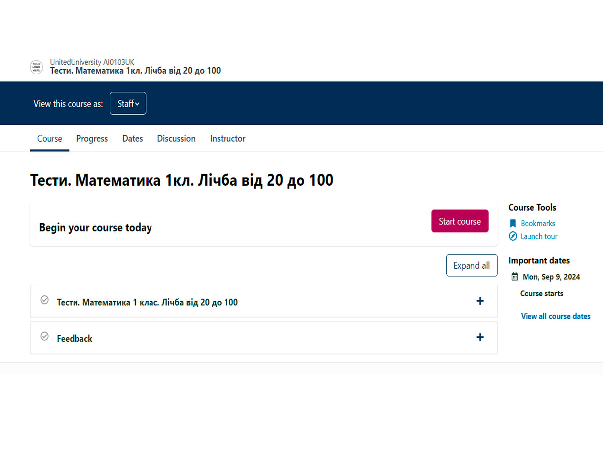 Tests. Mathematics Grade 1. Number from 20 to 100.